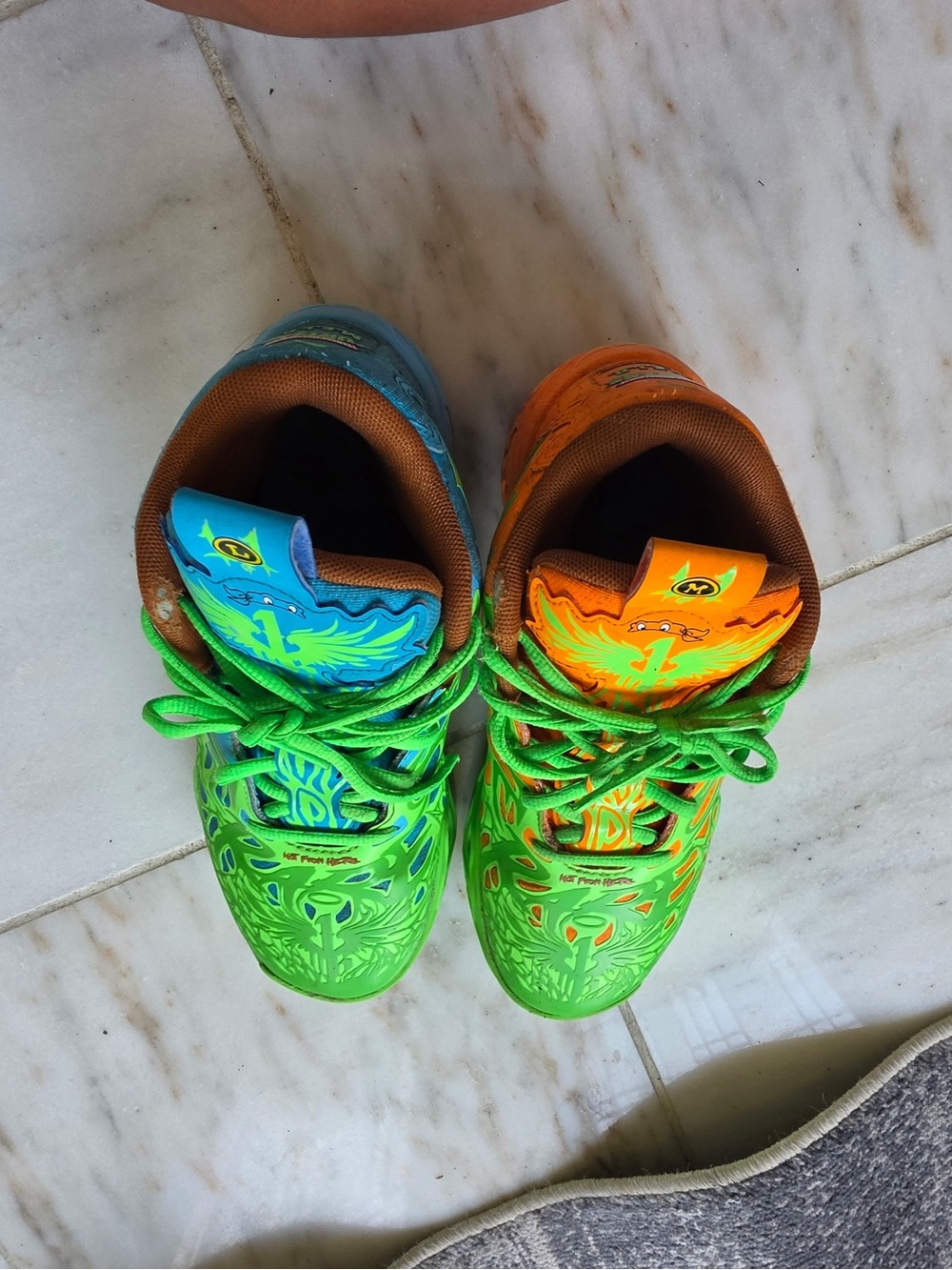 Kids Bright Neon Green Sneakers with Blue and Orange Tongues